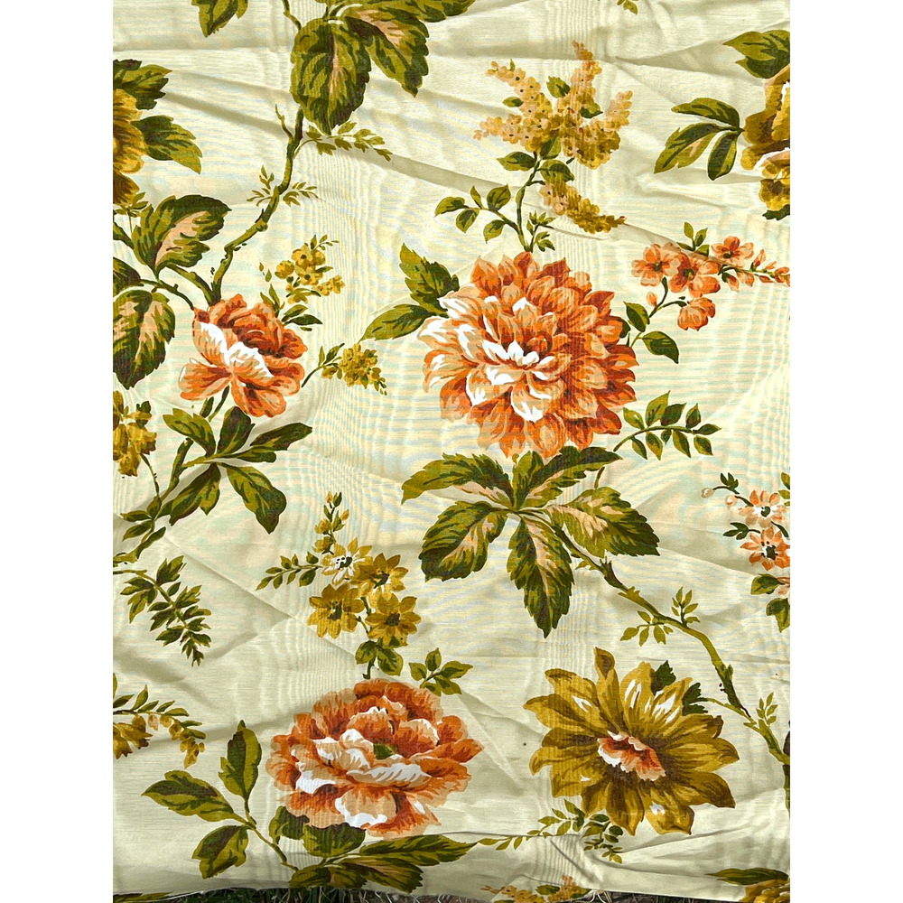 Vtg Cohama Fabric 3 Yds Orange Yellow Floral Heirloom Pattern Moire Home Decor
